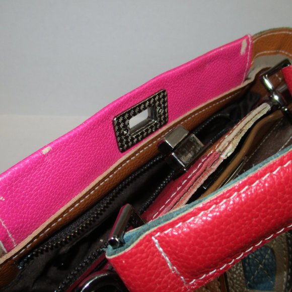 *Vera Pelle Color-Blocked 2-Way Satchel Shoulder Bag - Picture 6 of 9